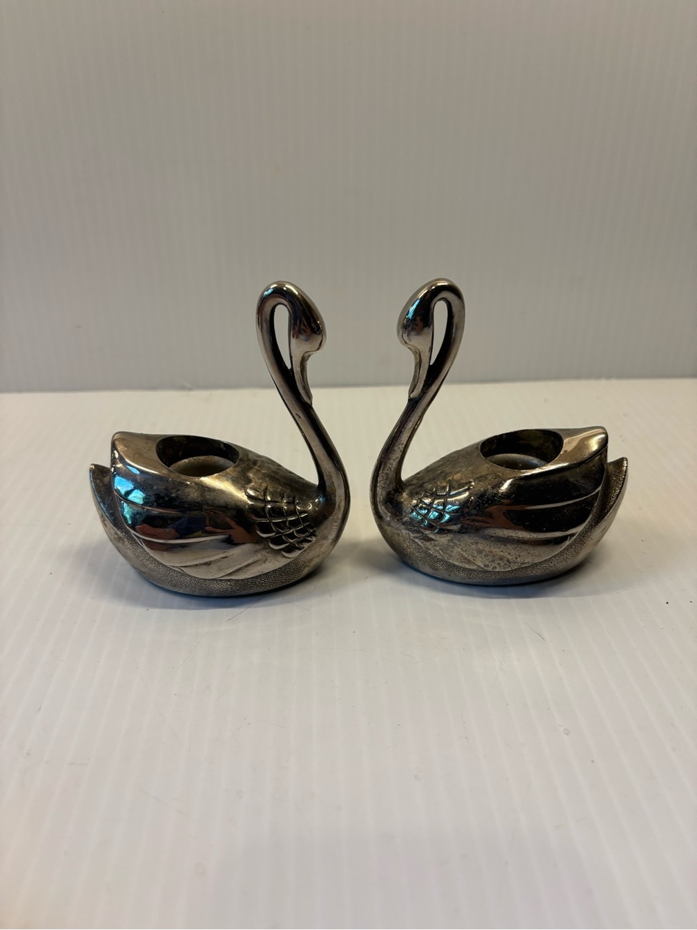 Pair of Silver Swan Candle Holders